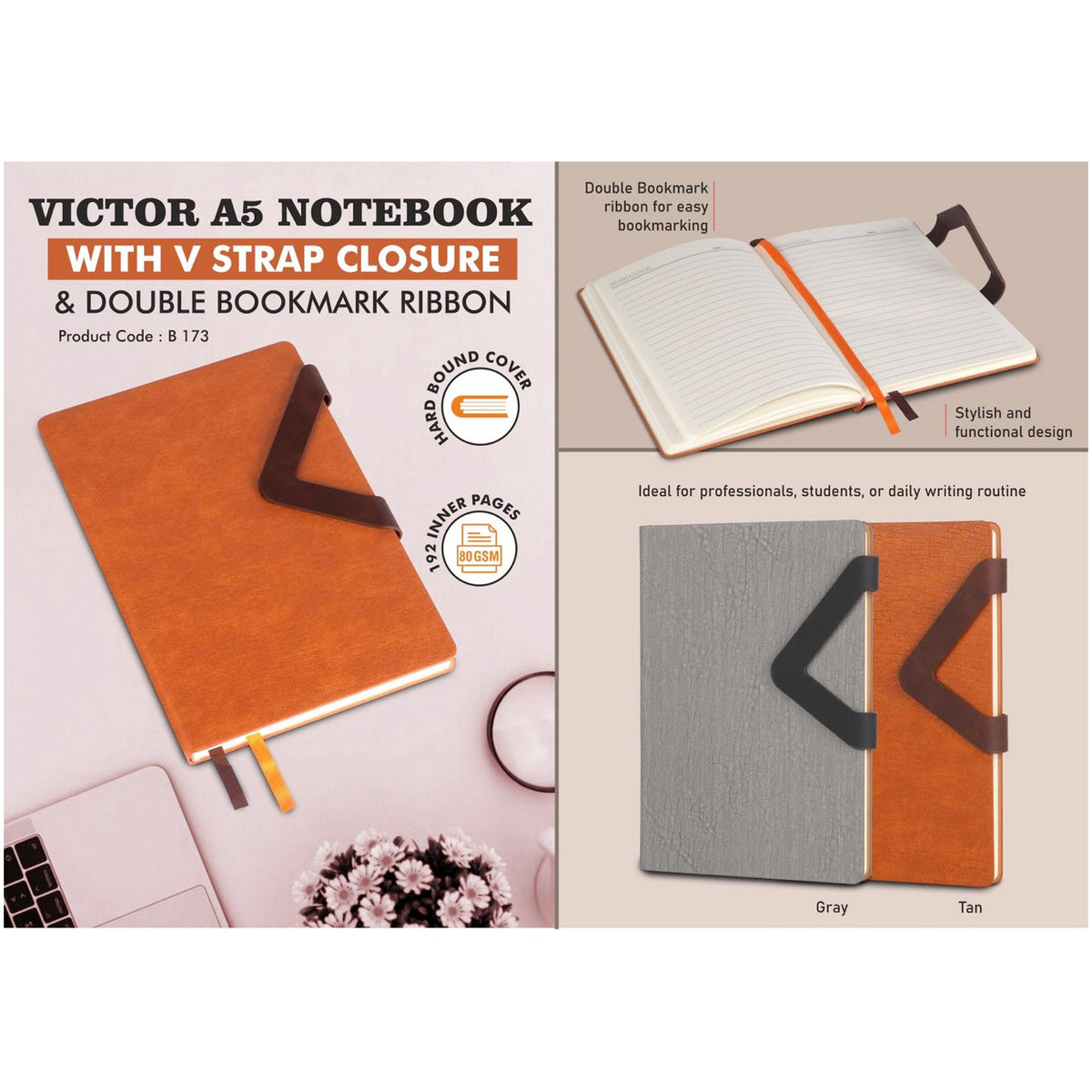 Power Plus - Victor A5 Notebook with V Strap Closure - B 173