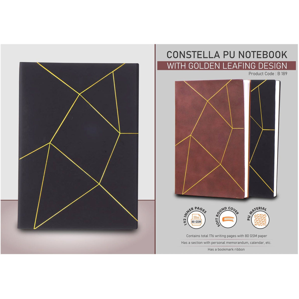 Power Plus - Constella PU Notebook with Golden Leafing - B 189