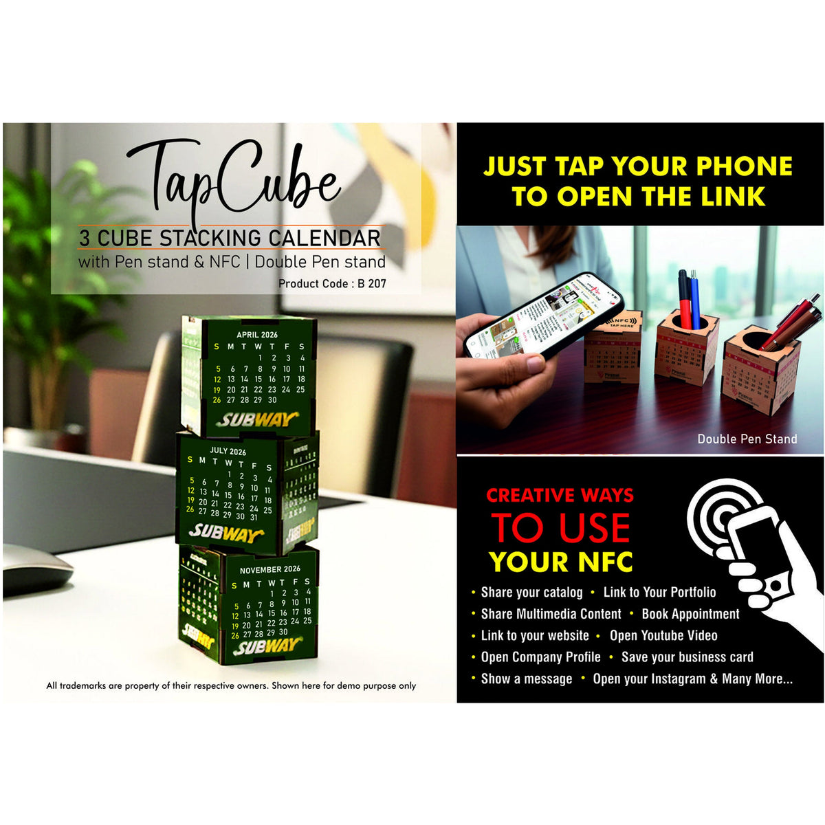 Power Plus - Tap Cube: 3 Cube Stacking Calendar with NFC Double Pen Stand - B 207
