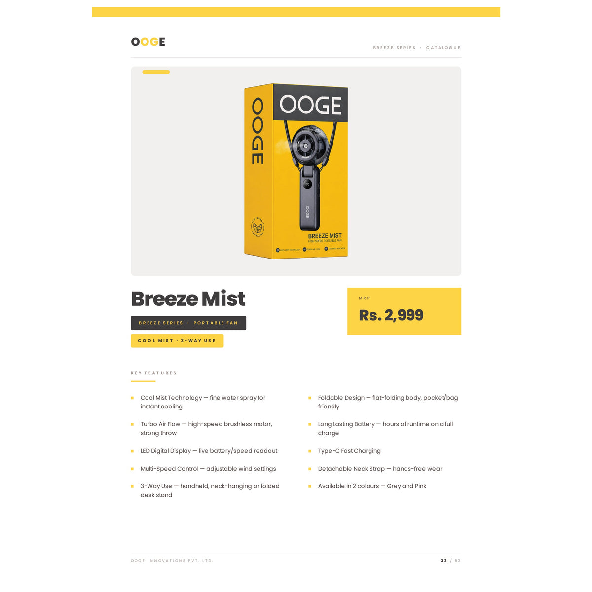 OOGE - Breeze Mist Portable Fan