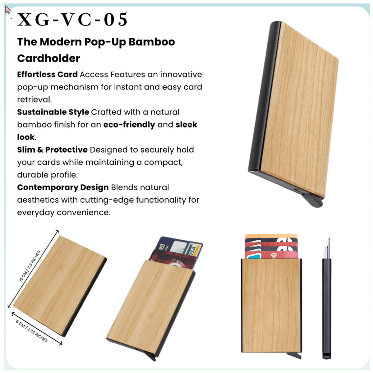 Modern Pop-Up Bamboo Cardholder - XG - VC-05