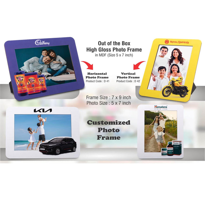 Out of the box High Gloss Photo Frame in MDF | With customized frame & insert | Photo size 5x7 inch | Horizontal | MOQ 100 pcs - D 41