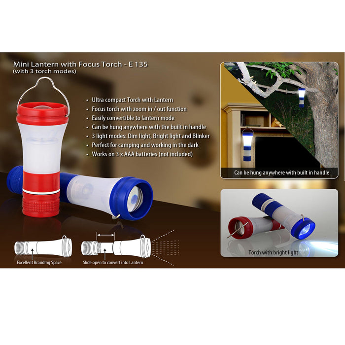 Mini Lantern with focus torch (with 3 torch modes)  -  E 135