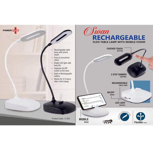 Rechargeable Flexi table lamp with Mobile stand | 3 step dimmer control | Feather Touch button - -  E 320