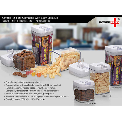 Crystal Air-tight Container with Easy Lock Lid (800 ml) by Power Plus - H 148