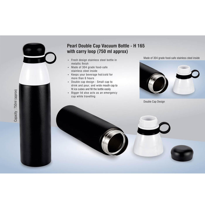 Pearl Double cap Vacuum bottle in metallic finish with carry loop (750 ml approx) - H 165