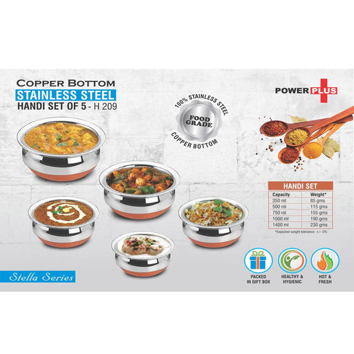 Copper bottom Stainless steel Handi set of 5 | Size 7" to 11" -  H 209