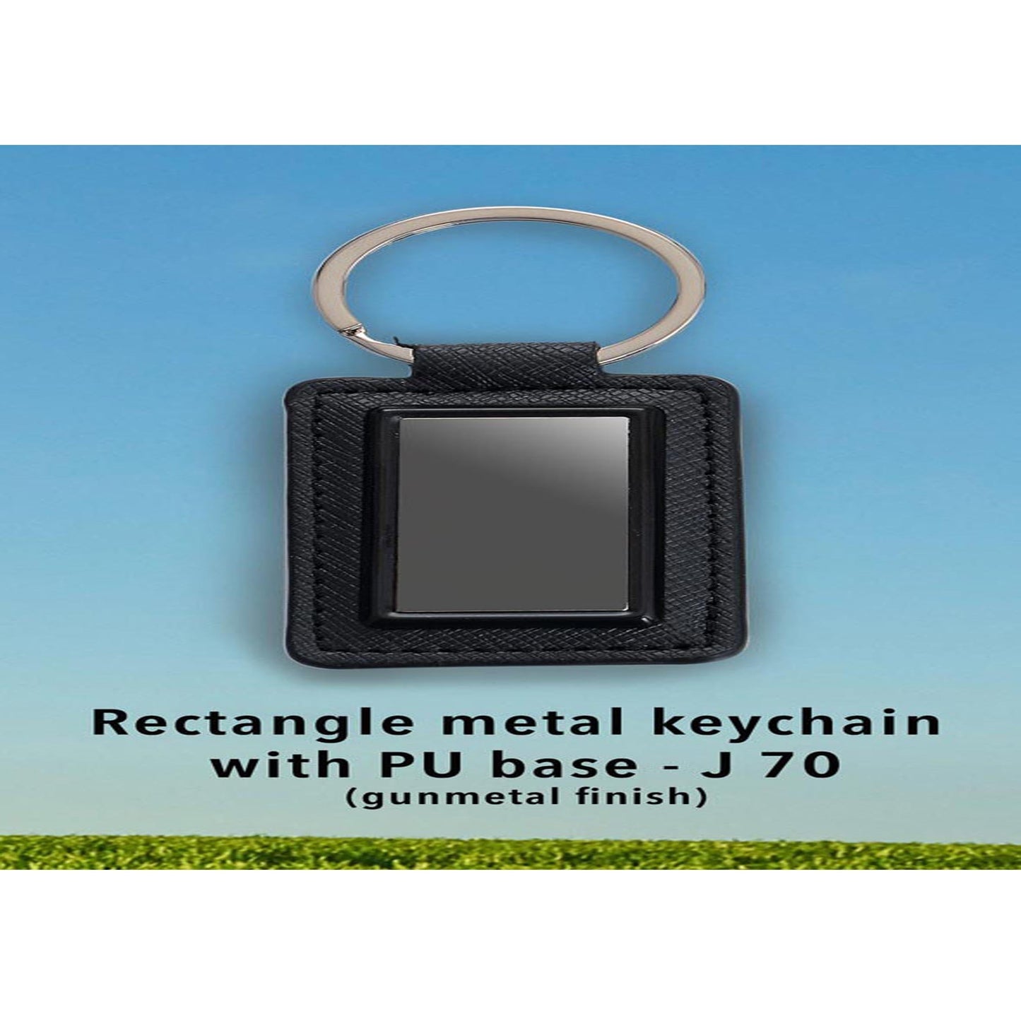 Rectangle metal keychain with PU base (gunmetal finish)  - J 70