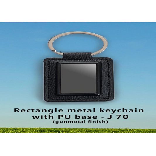 Rectangle metal keychain with PU base (gunmetal finish)  - J 70