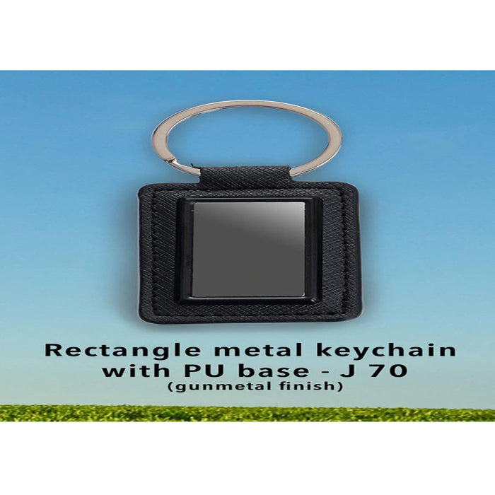 Rectangle metal keychain with PU base (gunmetal finish)  - J 70