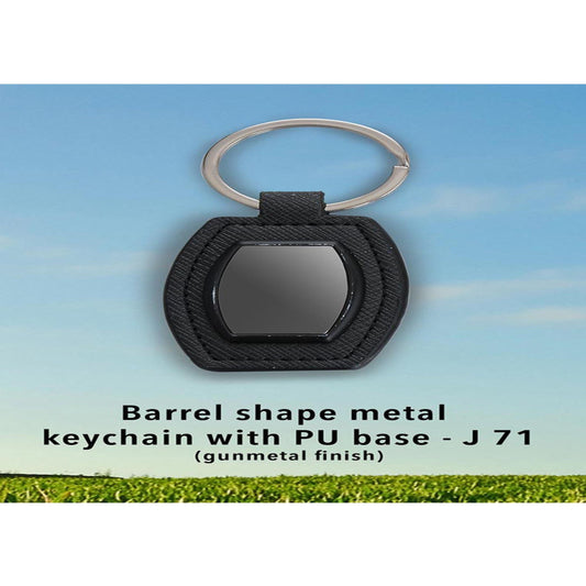 Barrel shape metal keychain with PU base (gunmetal finish)  - J 71