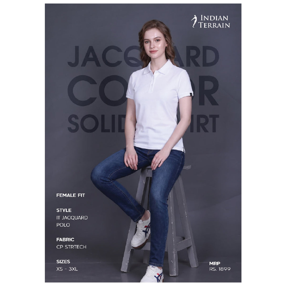 Indian Terrain - Jacquard Collar Solid Polo T-Shirt Female Fit