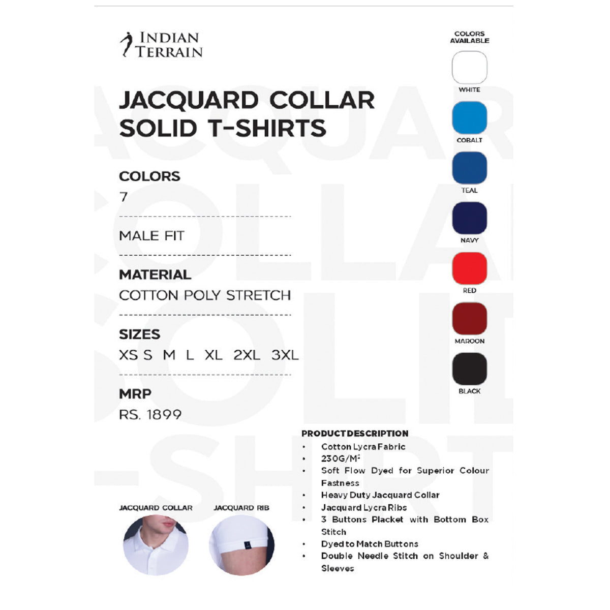 Indian Terrain - Jacquard Collar Solid Polo T-Shirt
