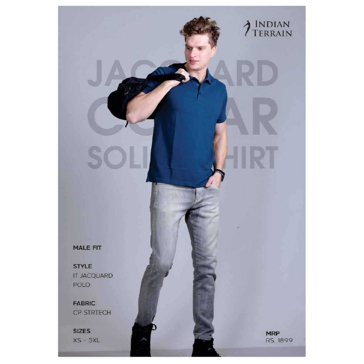 Indian Terrain - Jacquard Collar Solid Polo T-Shirt
