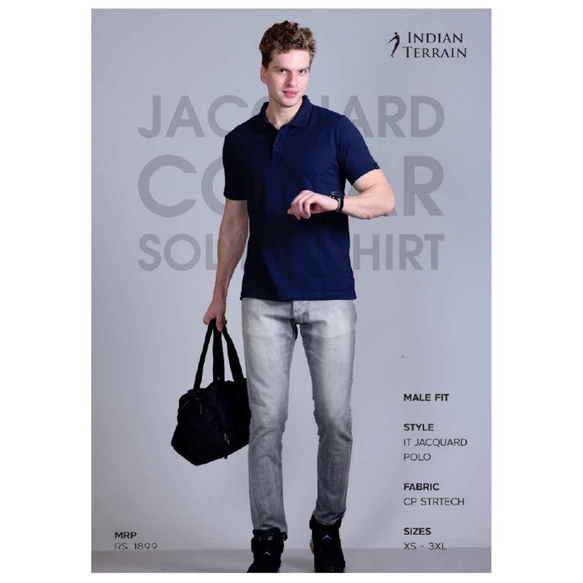 Indian Terrain - Jacquard Collar Solid Polo T-Shirt