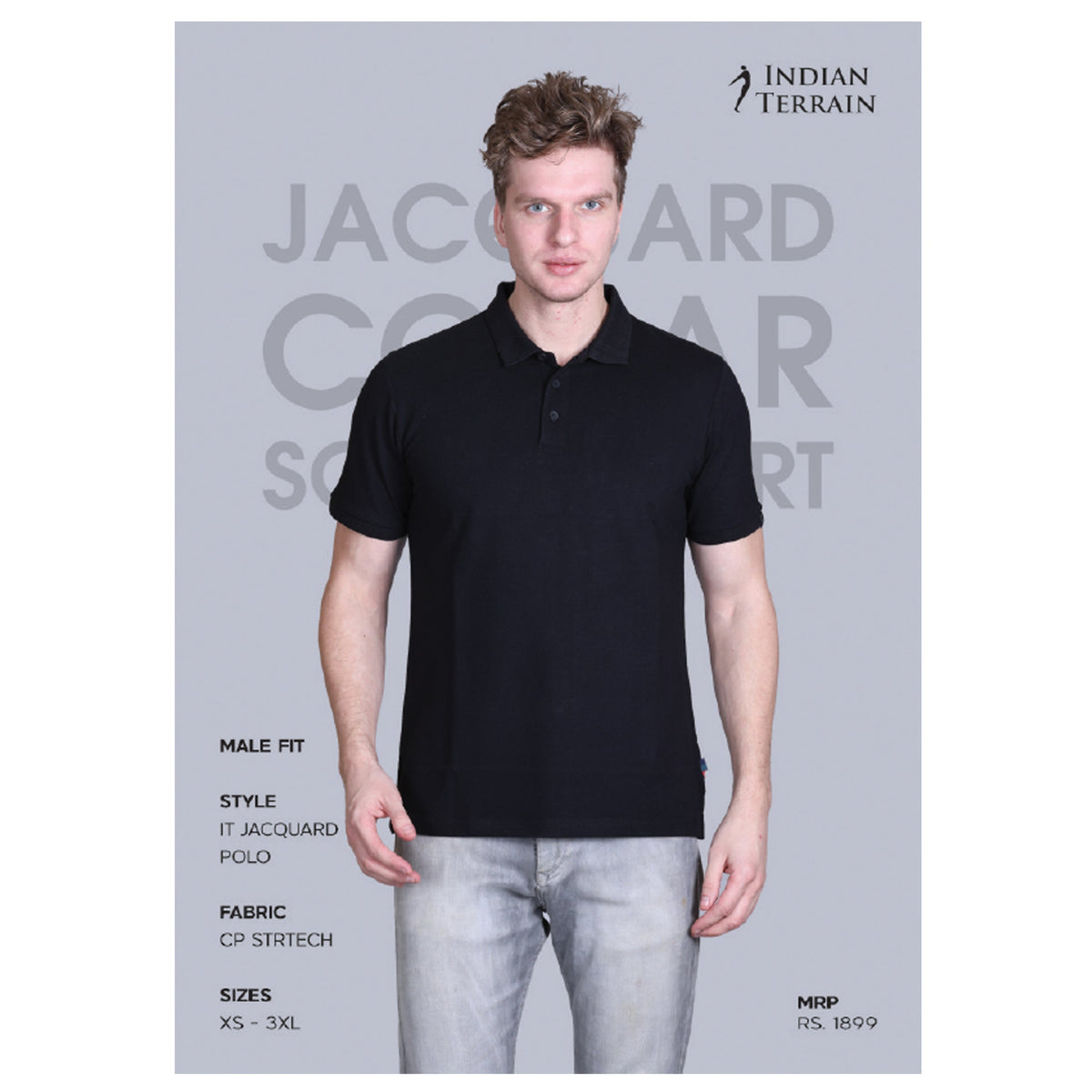 Indian Terrain - Jacquard Collar Solid Polo T-Shirt