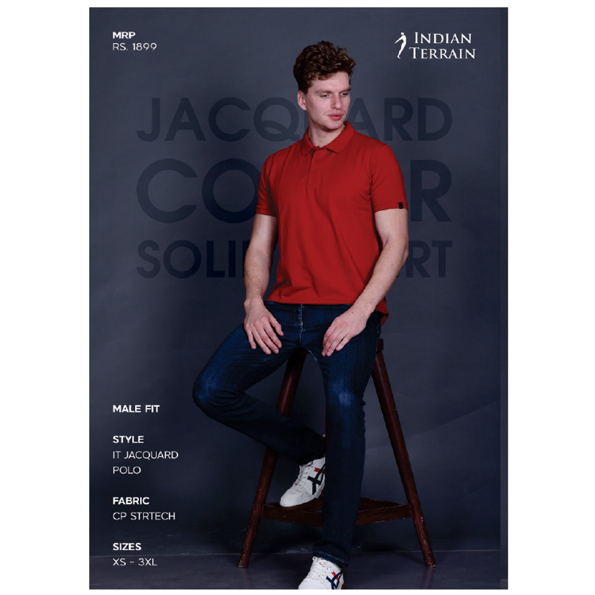 Indian Terrain - Jacquard Collar Solid Polo T-Shirt