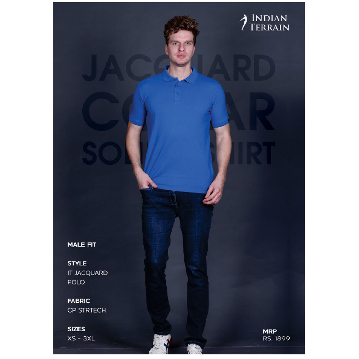 Indian Terrain - Jacquard Collar Solid Polo T-Shirt