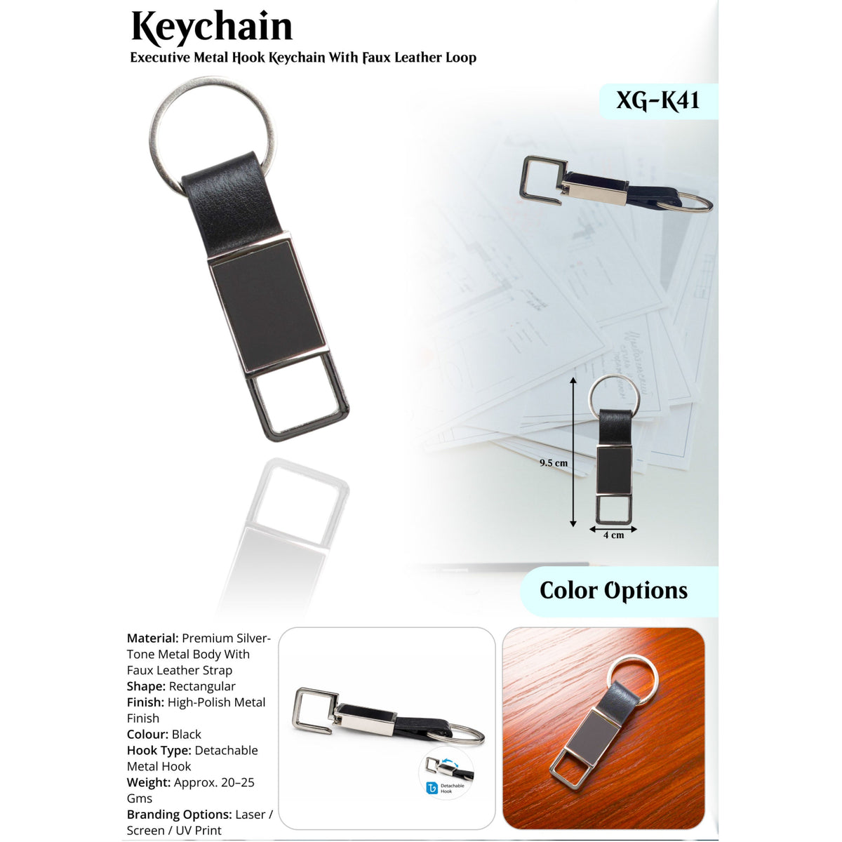 Executive Metal Hook Keychain with Faux Leather Loop - XG - K41