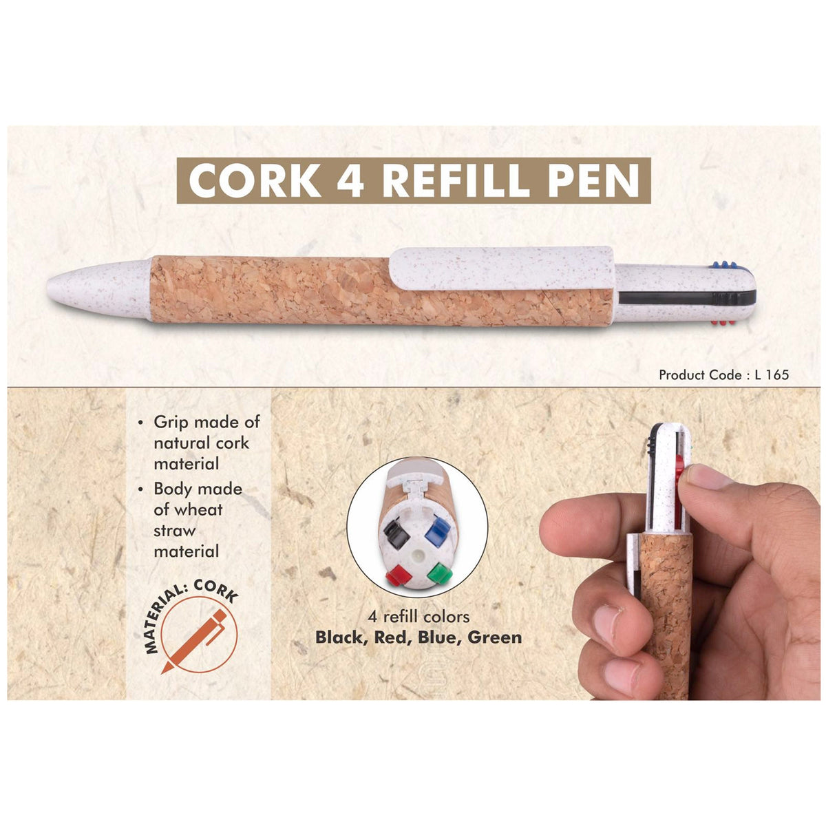 Power Plus - Cork 4 Refill Pen - L 165