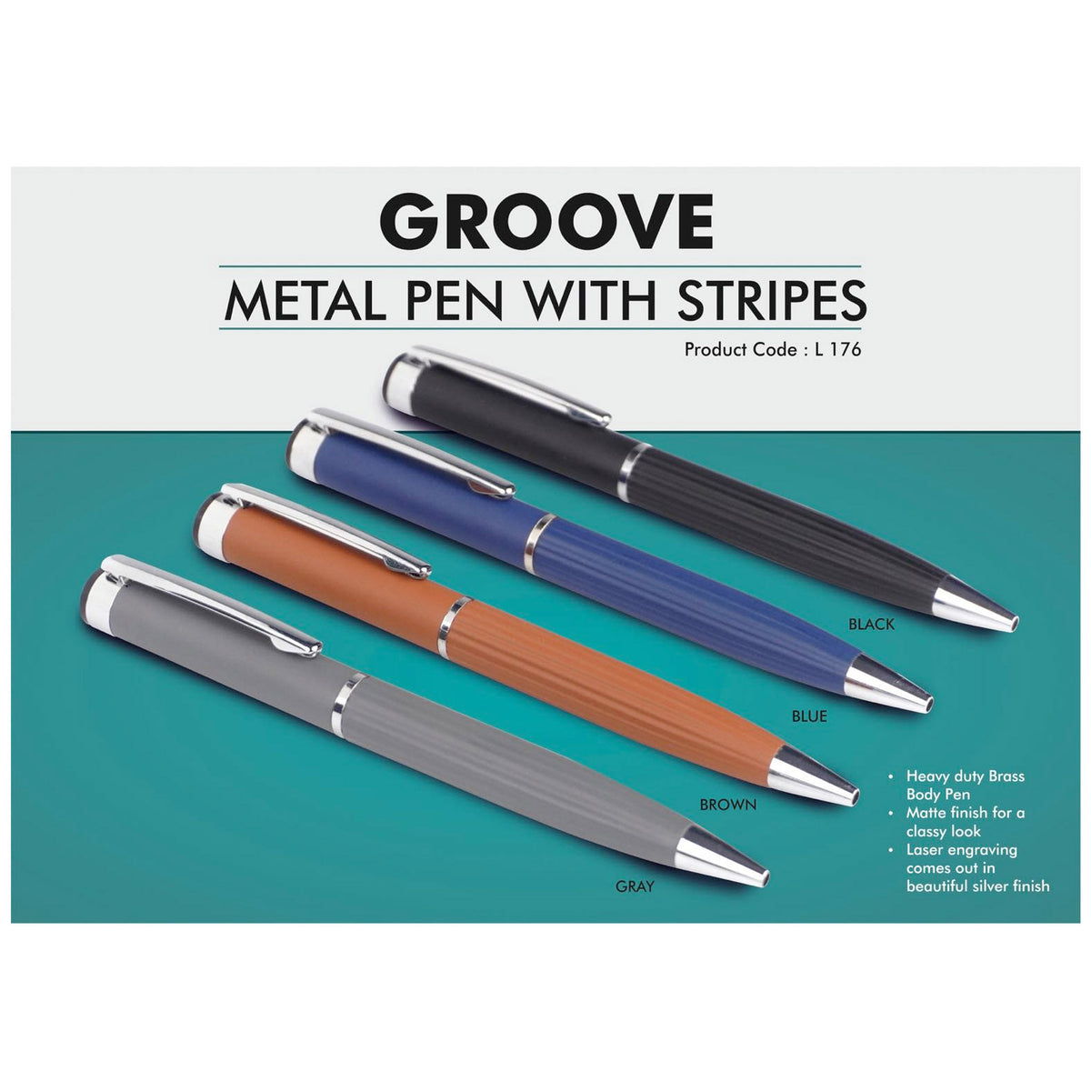 Power Plus - Groove Metal Pen with Stripes - L 176