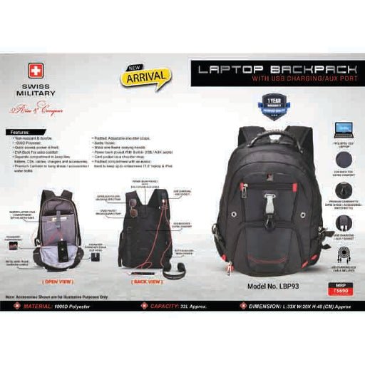 SWISS MILITARY - LAPTOP BACKPACK BAG - LBP93