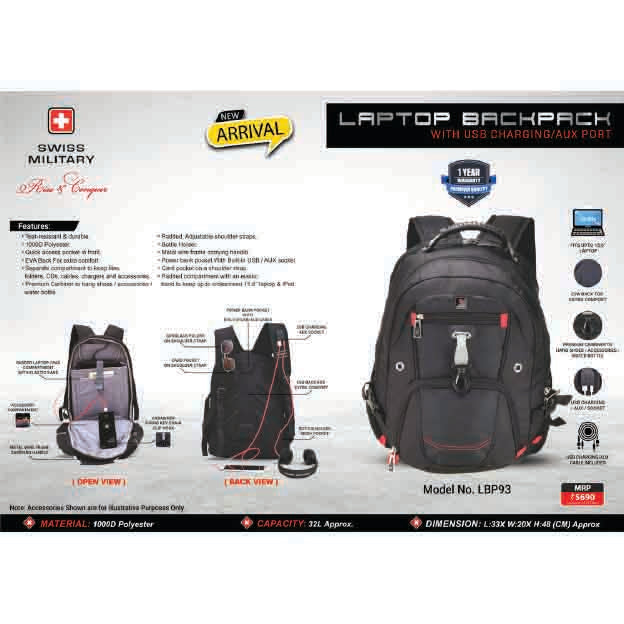SWISS MILITARY - LAPTOP BACKPACK BAG - LBP93