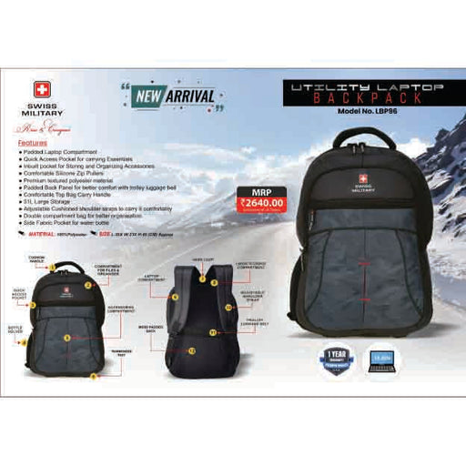 SWISS MILITARY - LAPTOP BACKPACK BAG - LBP96