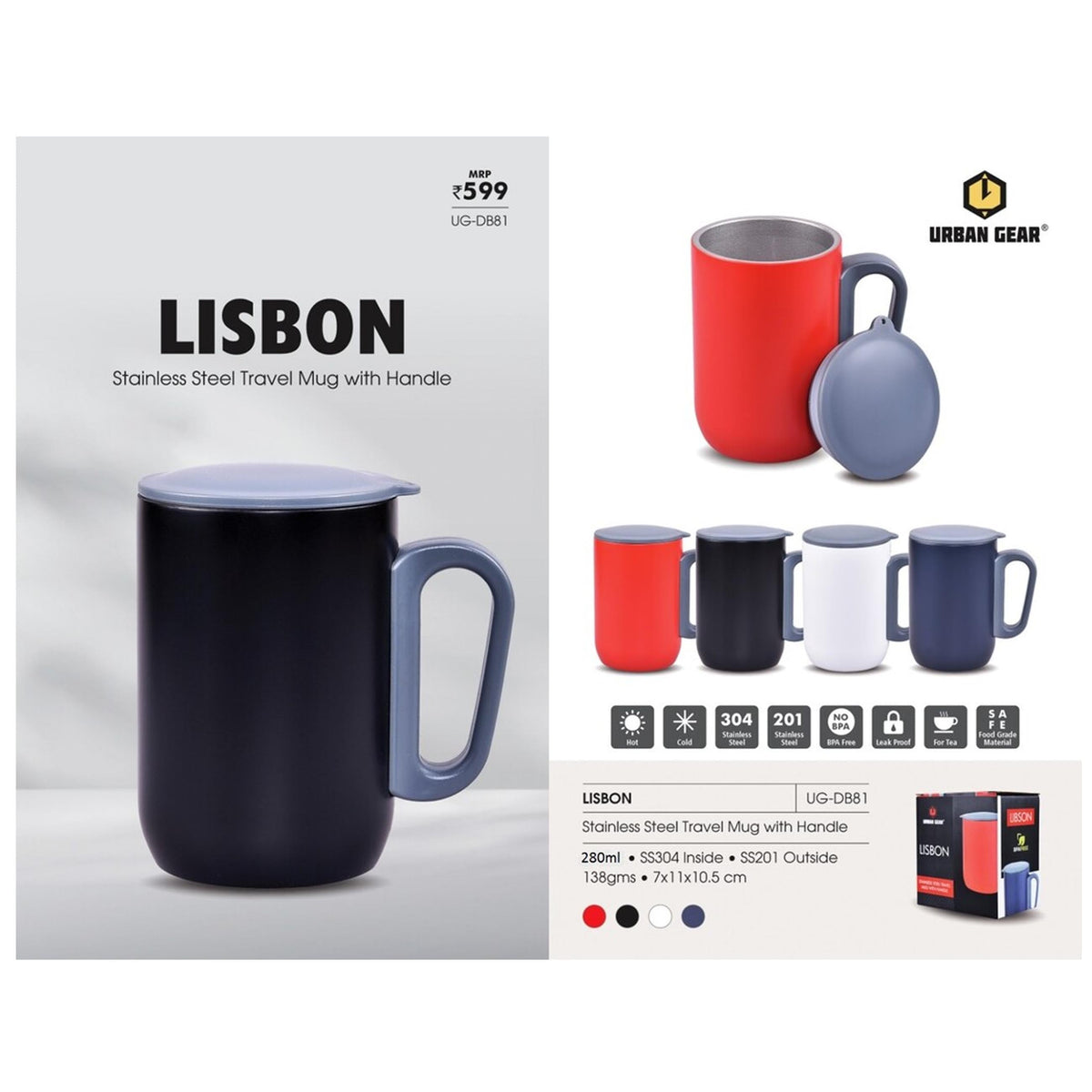 Urban Gear - Lisbon Stainless Steel Mug with Handle 280ml UG-DB81