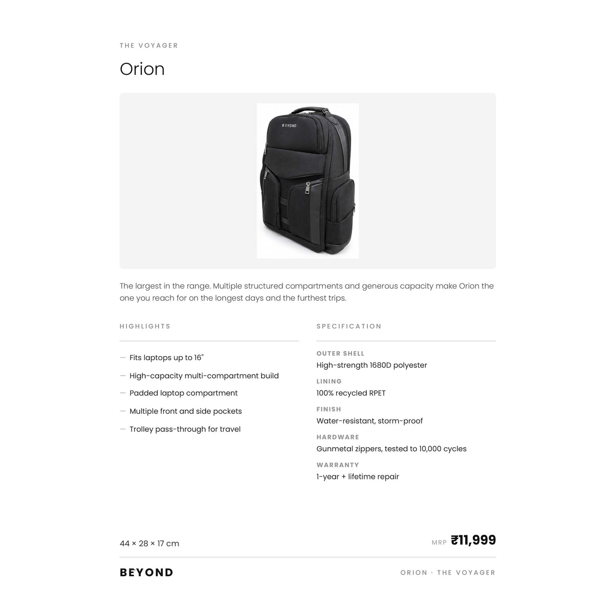 Beyond - Orion Backpack