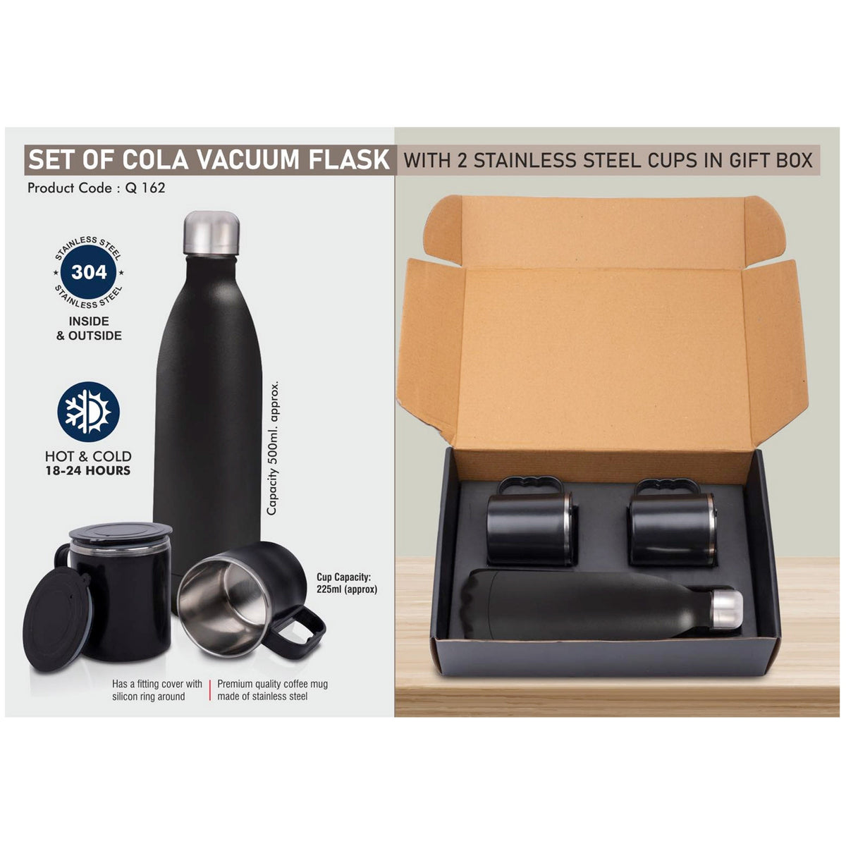 Power Plus - Cola Vacuum Flask with 2 Steel Cups Gift Set - Q 162