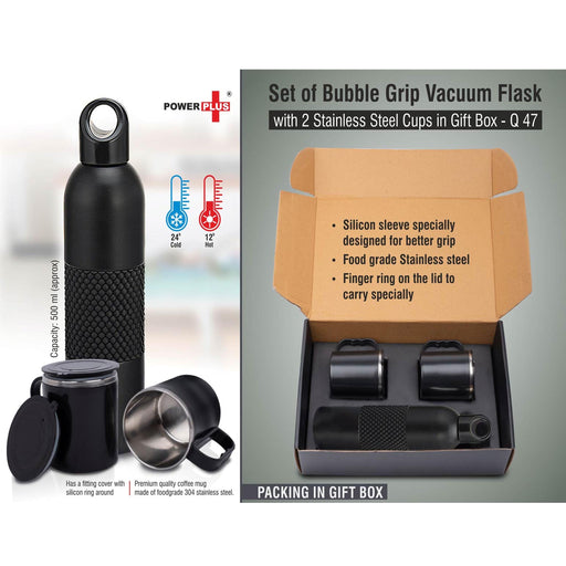 Set of Bubble Grip Vacuum Flask with 2 Stainless steel cups in Gift box  -  Q 47