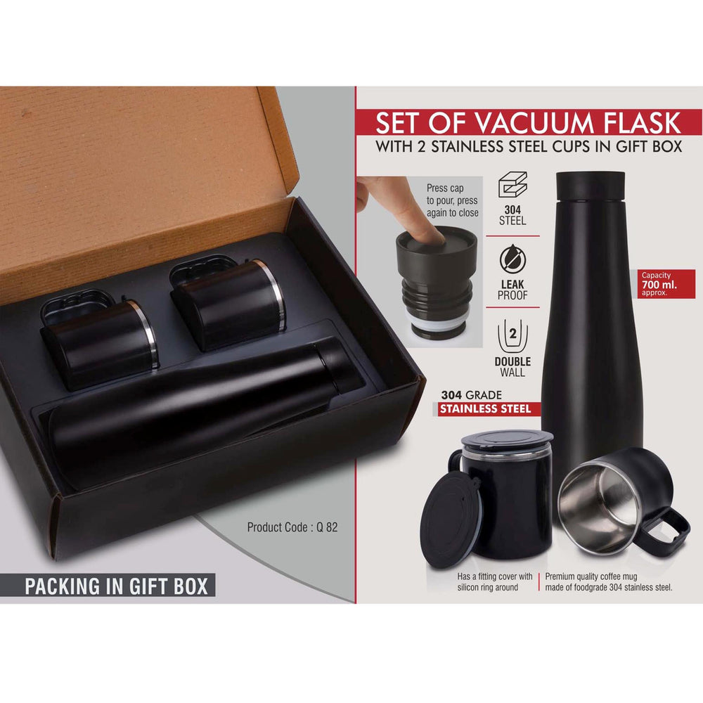 Set of Vacuum Flask with 2 Stainless steel cups in Gift box - Q 82