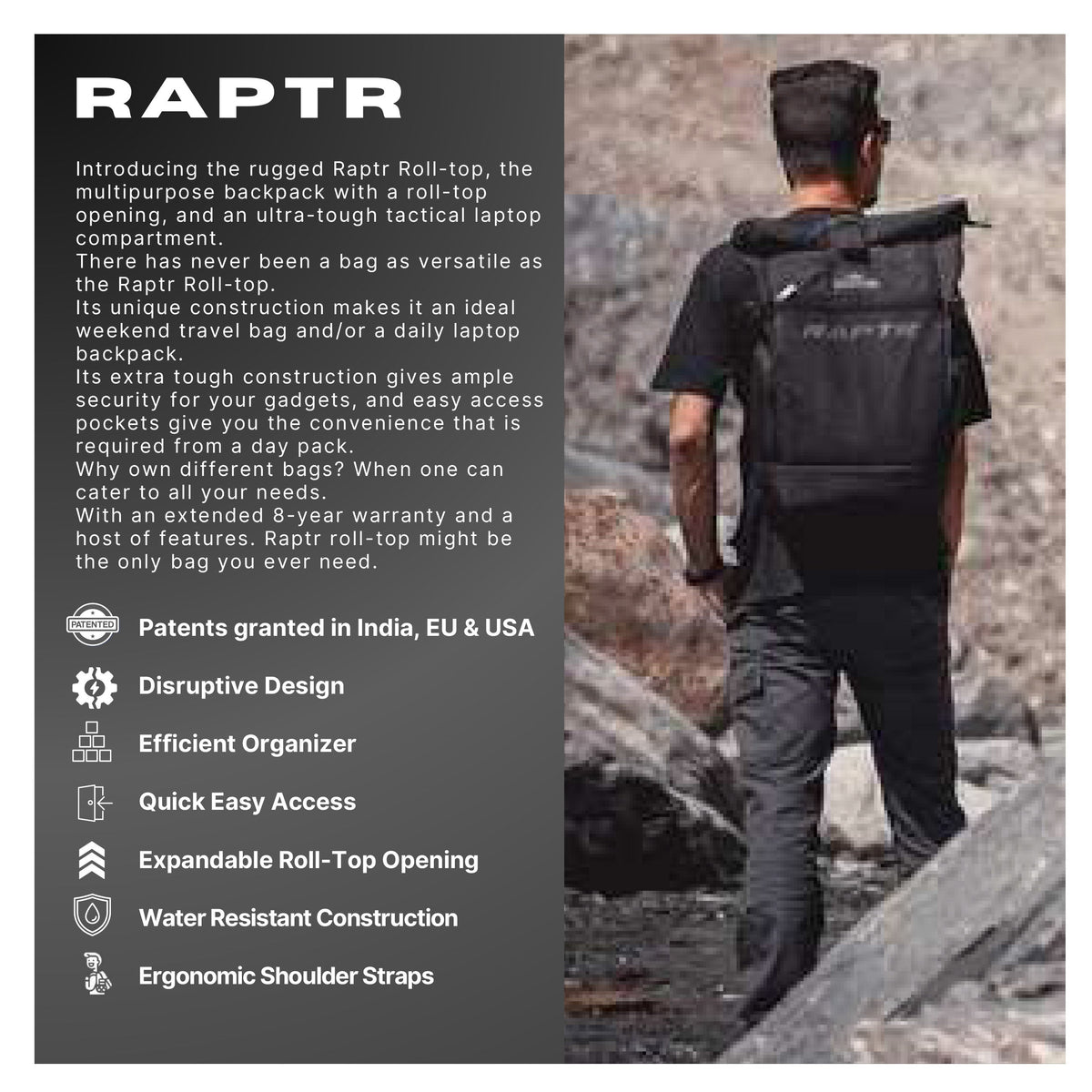 GODS - Raptr Roll-Top Backpack