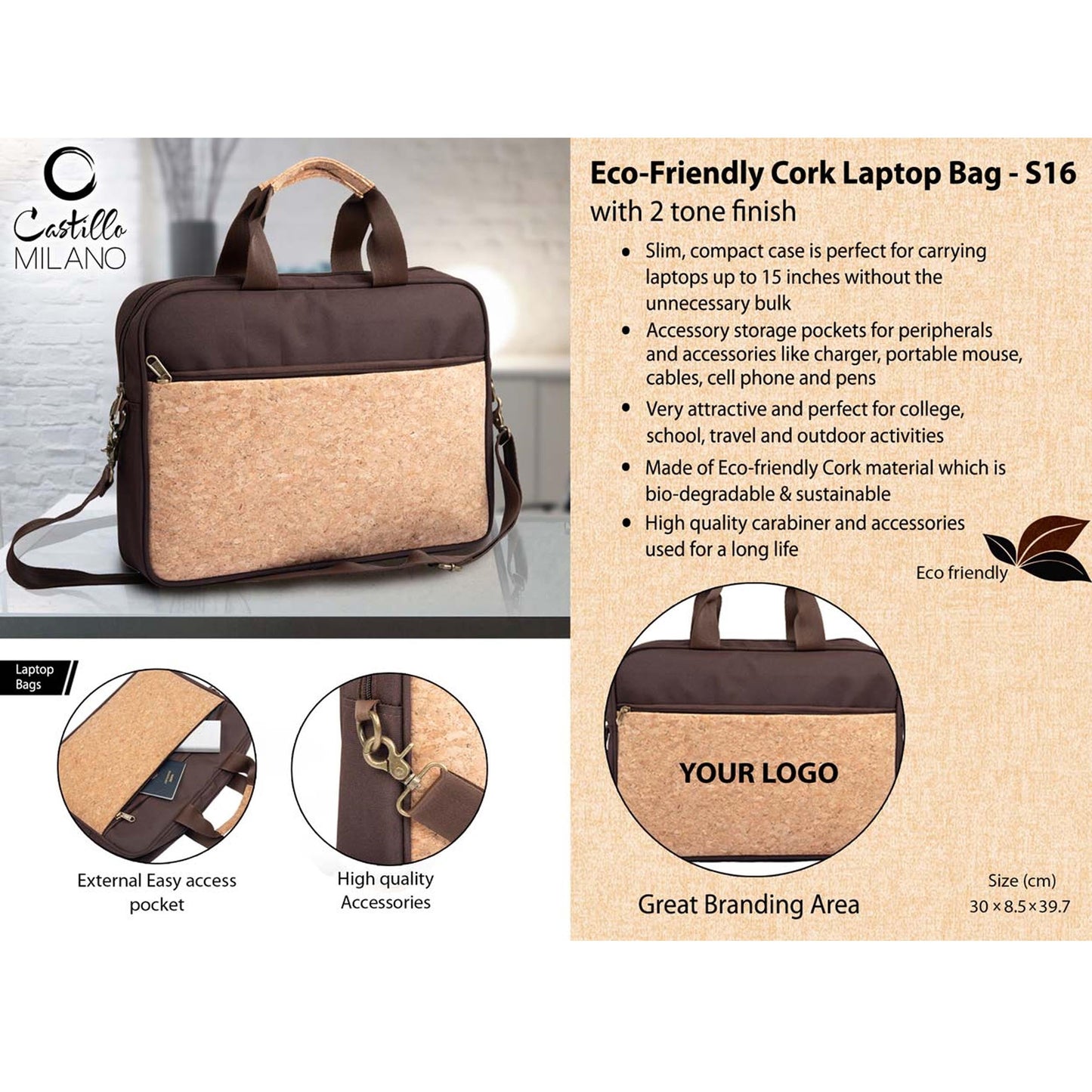 Eco-Friendly Cork Laptop Bag with 2 tone finish  - S 16