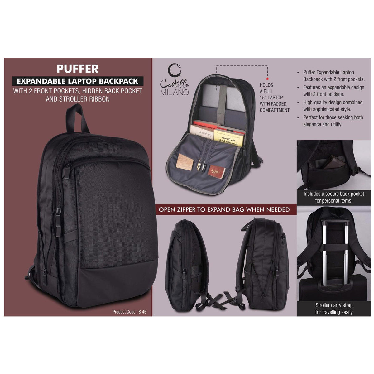 Power Plus - Puffer Expandable Laptop Backpack - S 45
