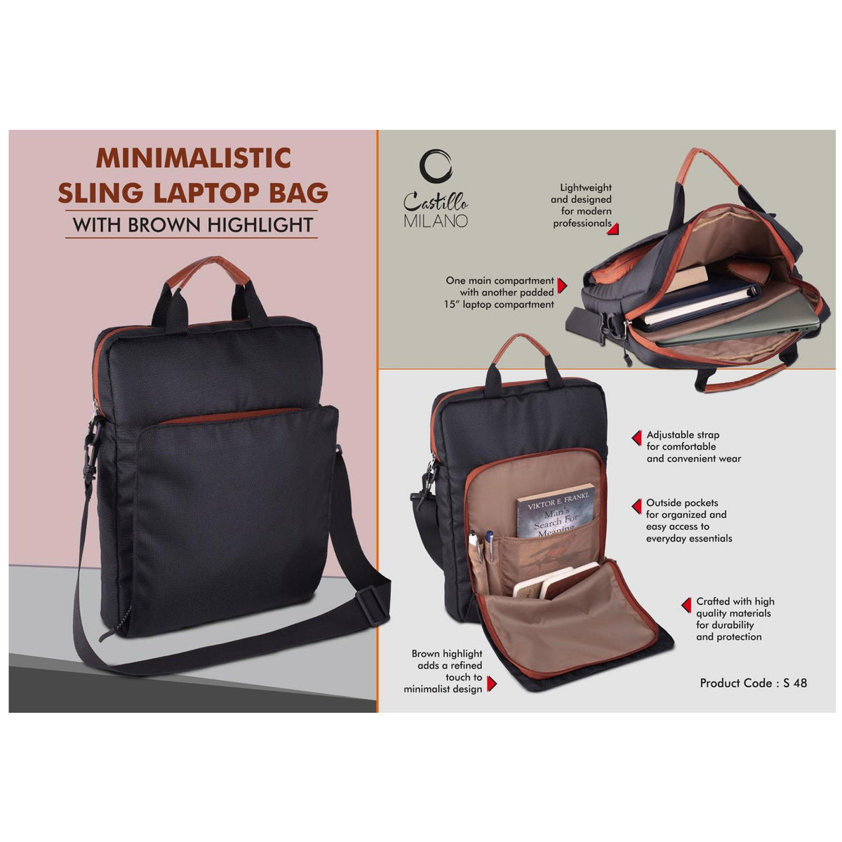Power Plus - Minimalistic Sling Laptop Bag - S 48