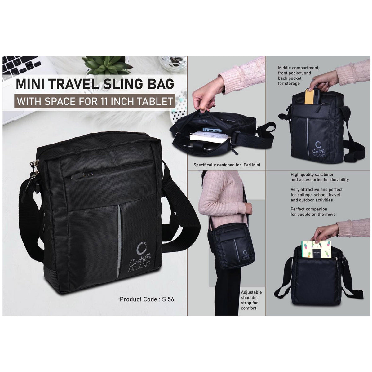 Power Plus - Mini Travel Sling Bag for 11 Inch Tablet - S 56