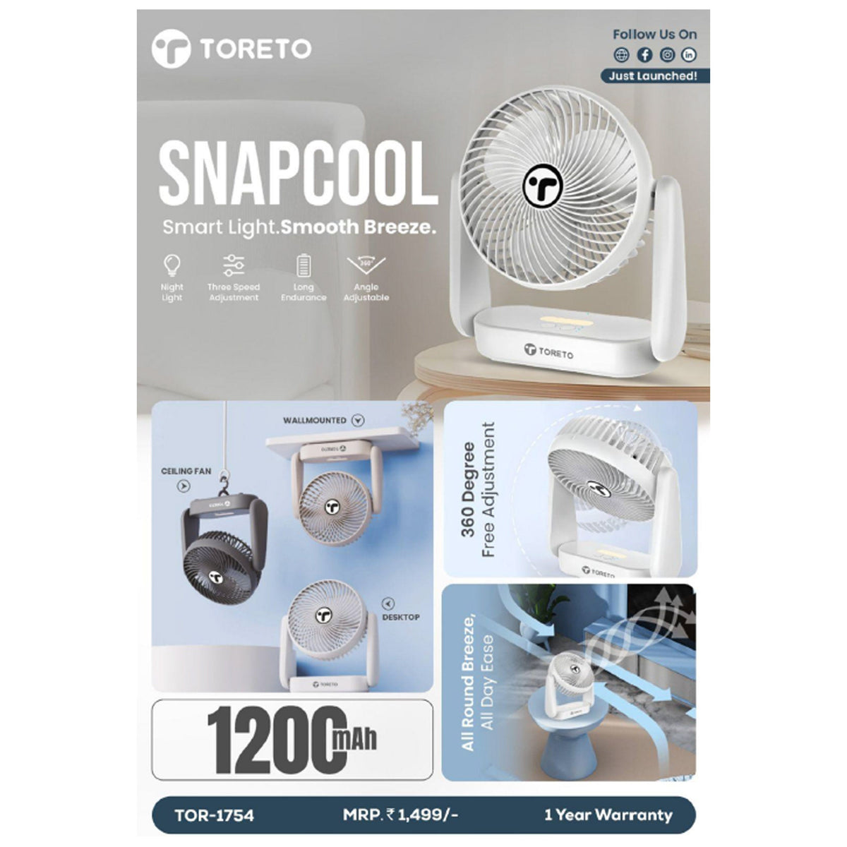 Toreto - Snap Cool Portable Fan