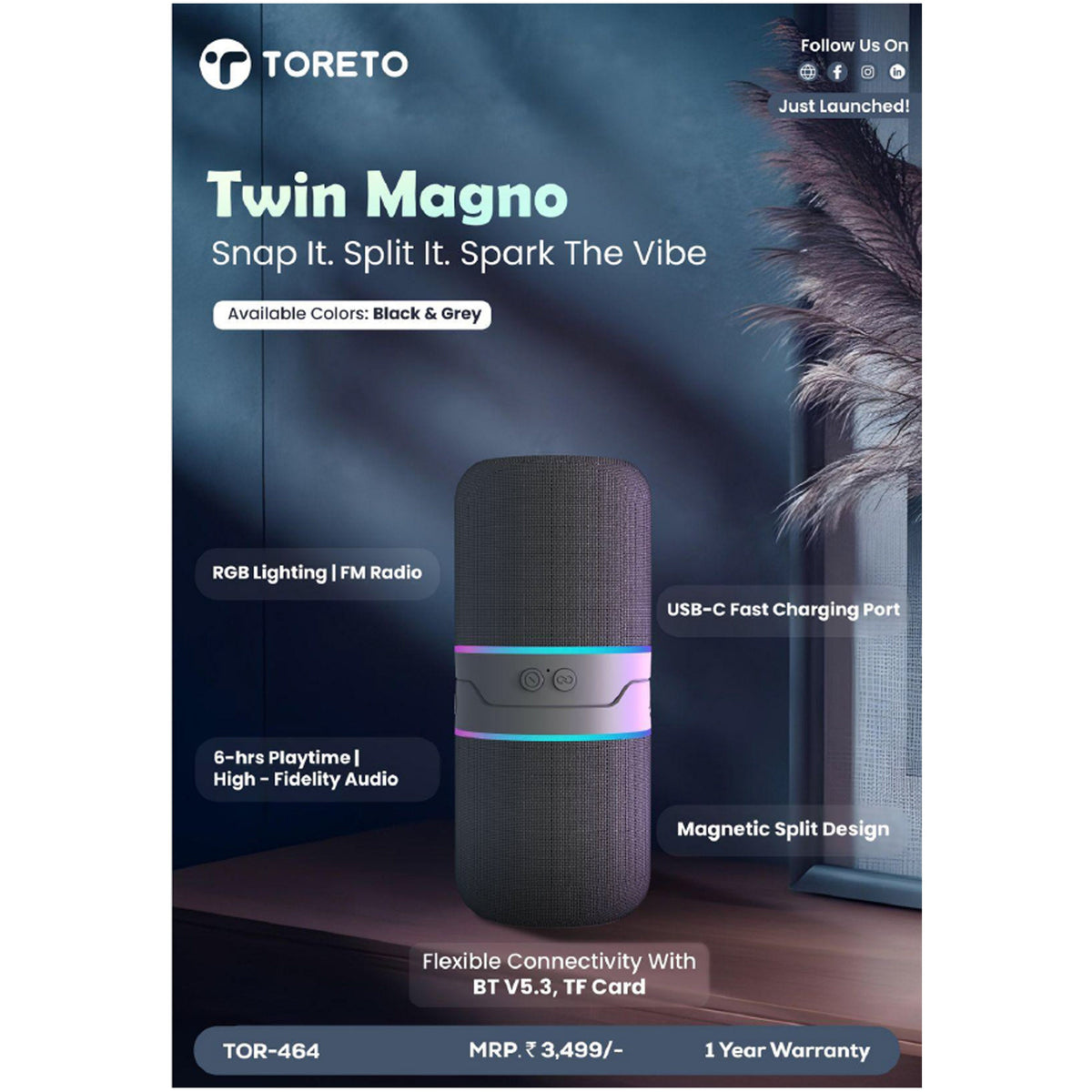 Toreto - Twin Magno Bluetooth Speaker