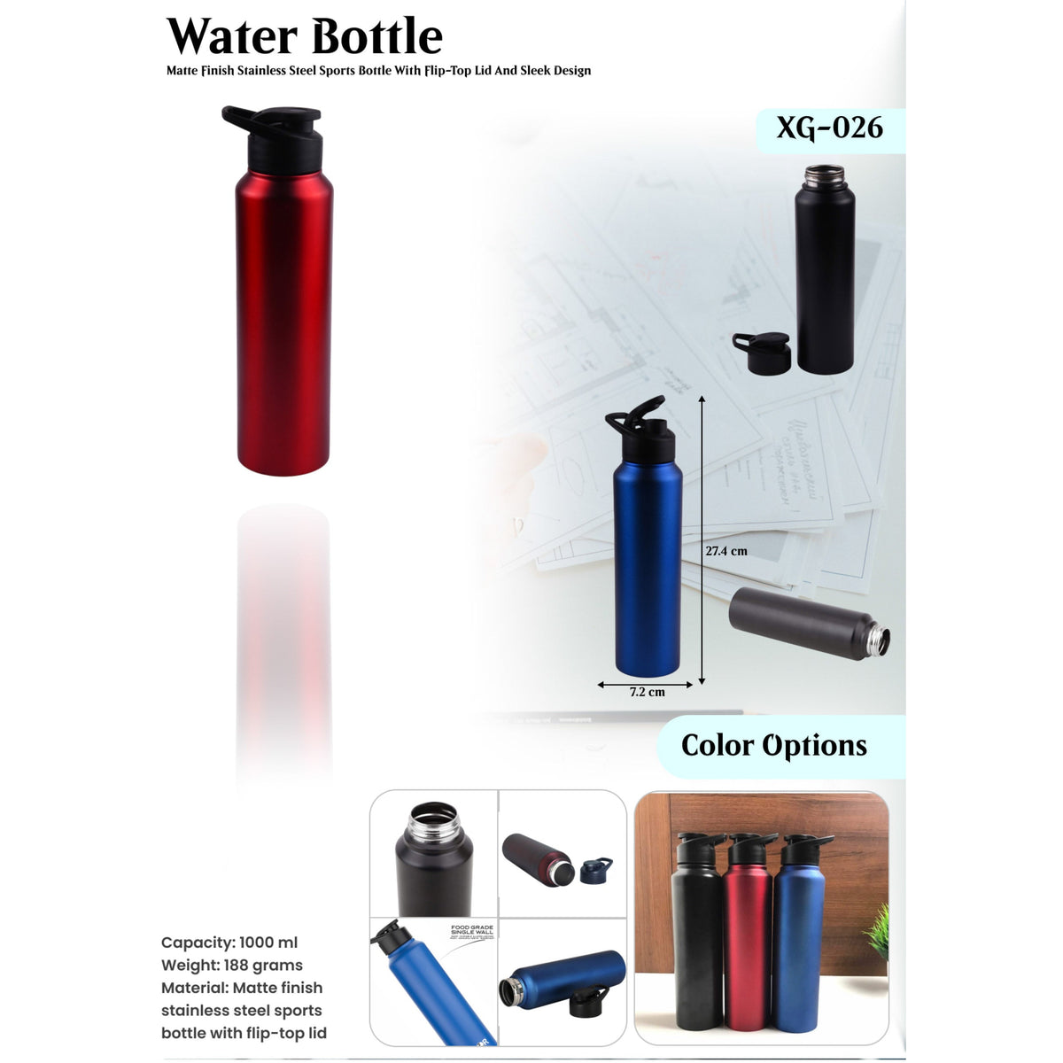 Matte Finish Stainless Steel Sports Bottle - XG - 026
