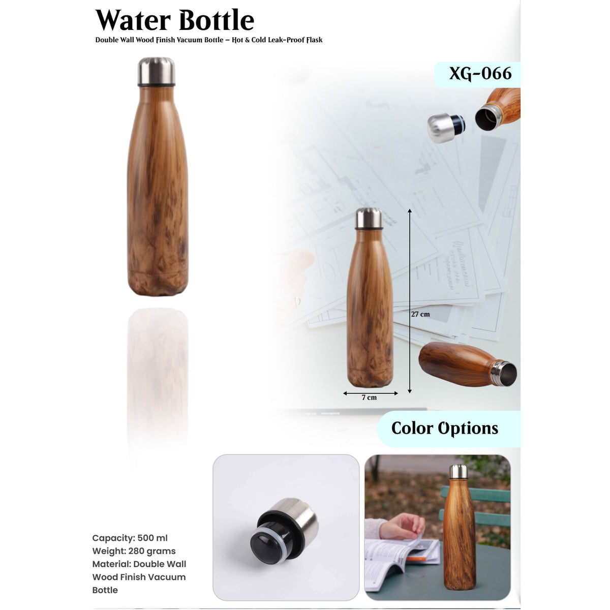 Double Wall Wood Finish Leak-Proof Vacuum Bottle - XG - 066