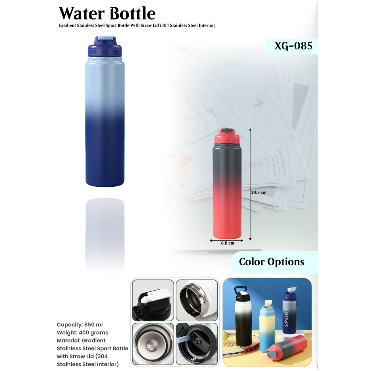 Gradient Stainless Steel Sport Bottle with Straw Lid - XG - 085