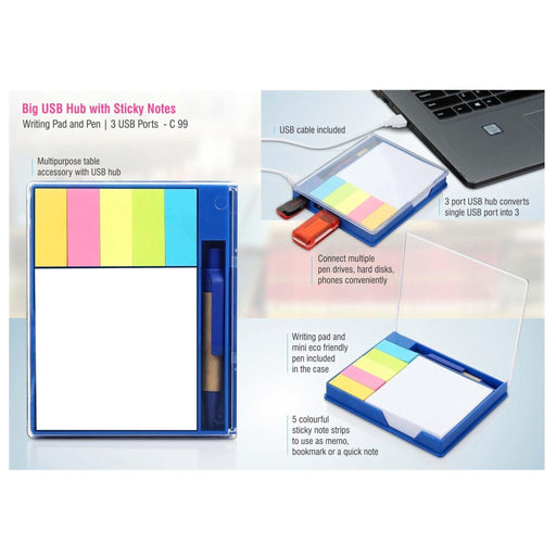 Big USB Hub With Sticky Notes, Writing Pad And Pen | 3 USB Ports - C 99
