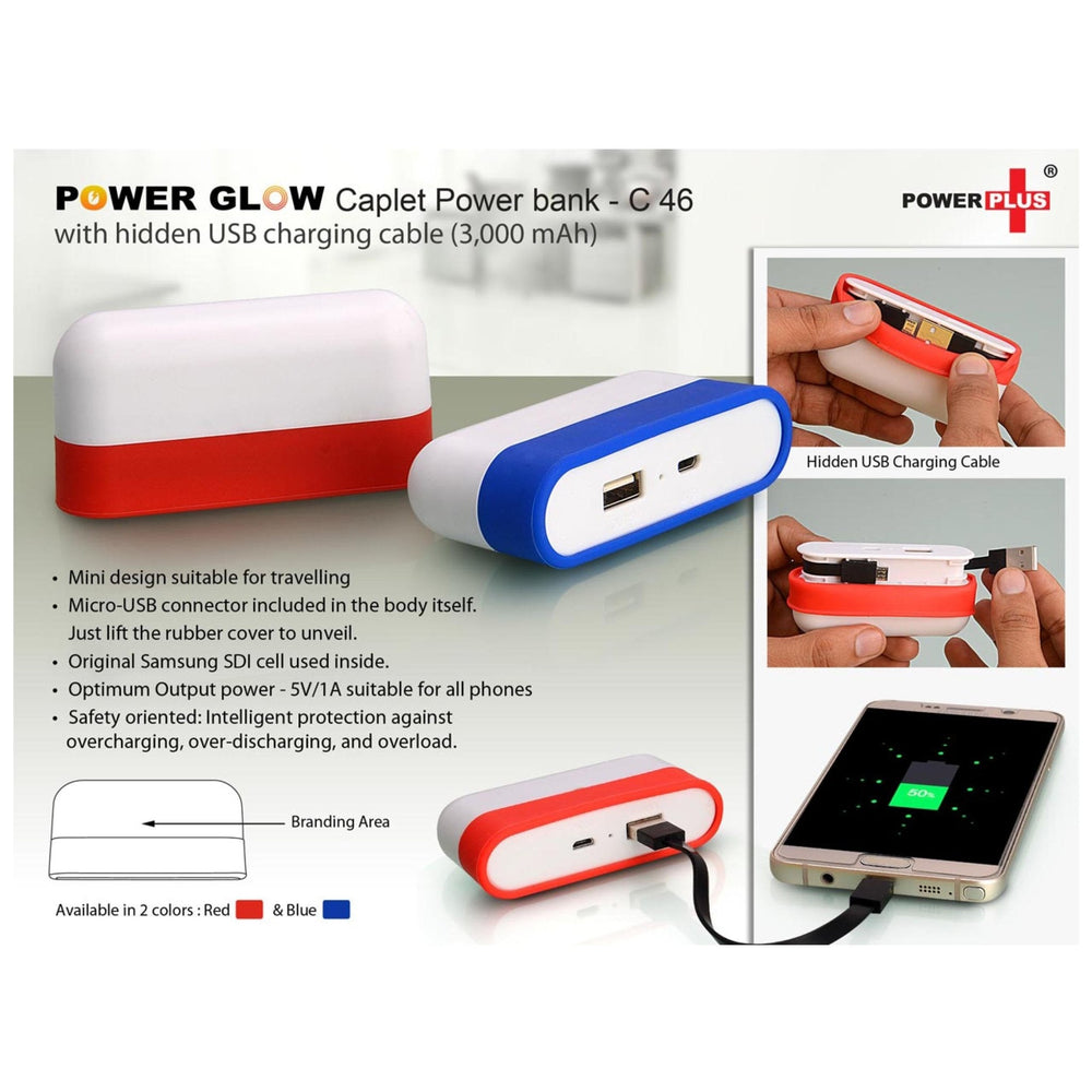 Caplet Power Bank With Hidden Wire 3,000 MAh - C 46
