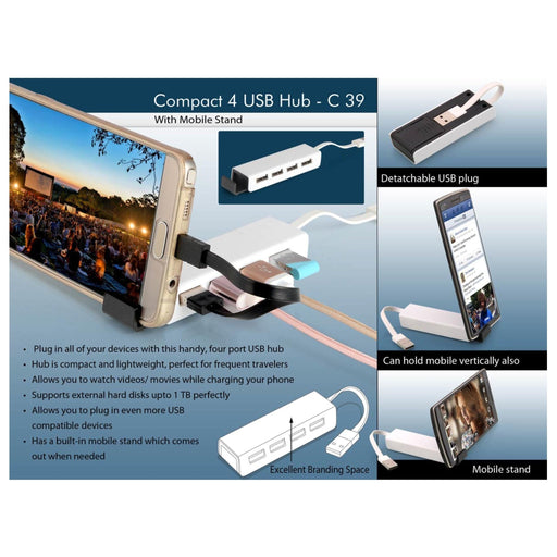 Compact 4 USB Hub With Mobile Stand - C 39