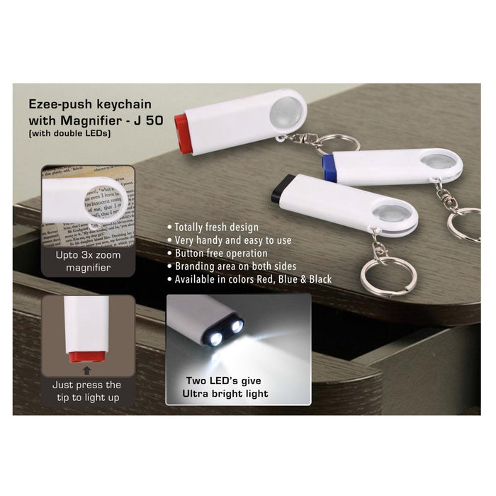 Double LED Ezee-Push Key chain With Magnifier - J50