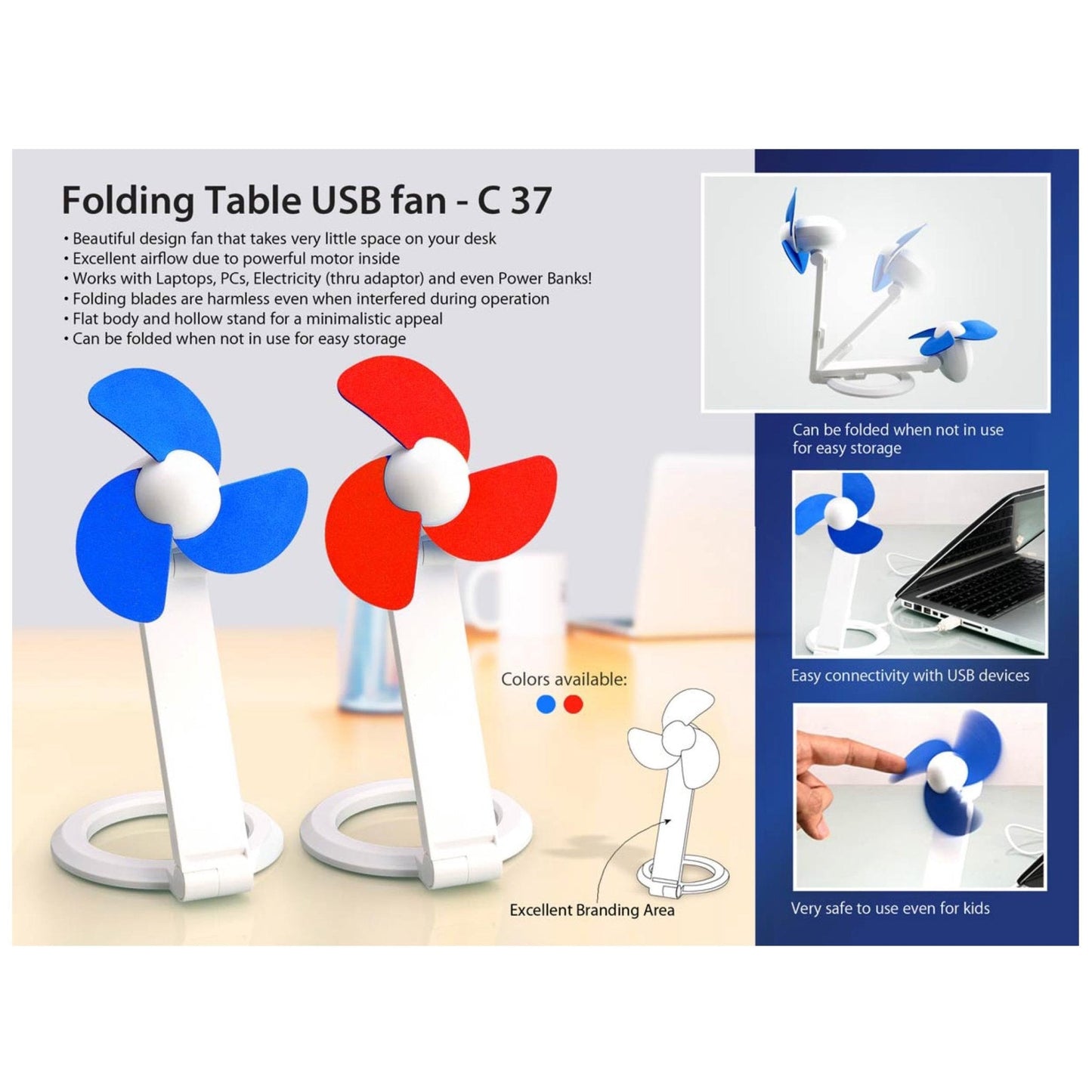 Folding Table USB Fan With Safety Blades And USB Cable -  C 37