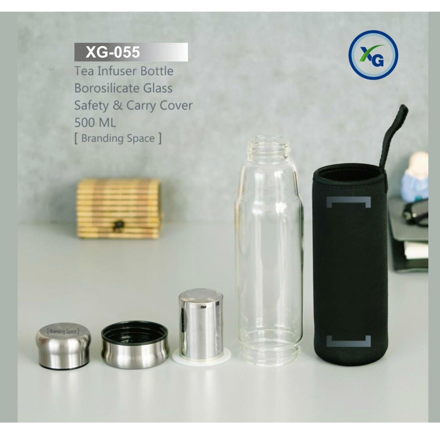 GLASS INFUSER BOTTLE WITH SILICON POUCH - XG - 055