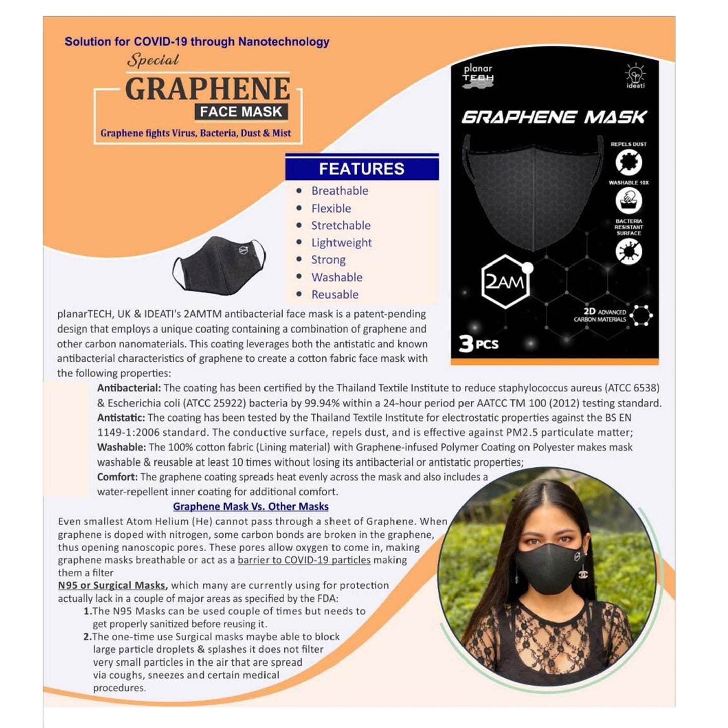 GRAPHENE-ENHANCED FACE MASK, PACK OF 3